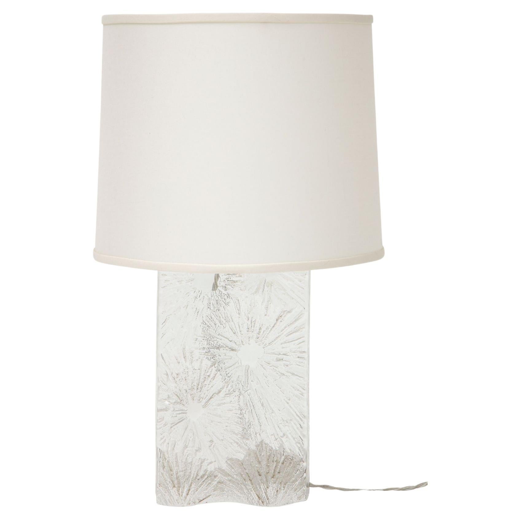 Daum "Chardon"Rock Crystal Table Lamp With  Floral Design  For Sale