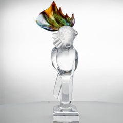 Daum Cockatoo Clear Multicolor Crystal Glass Sculpture, France