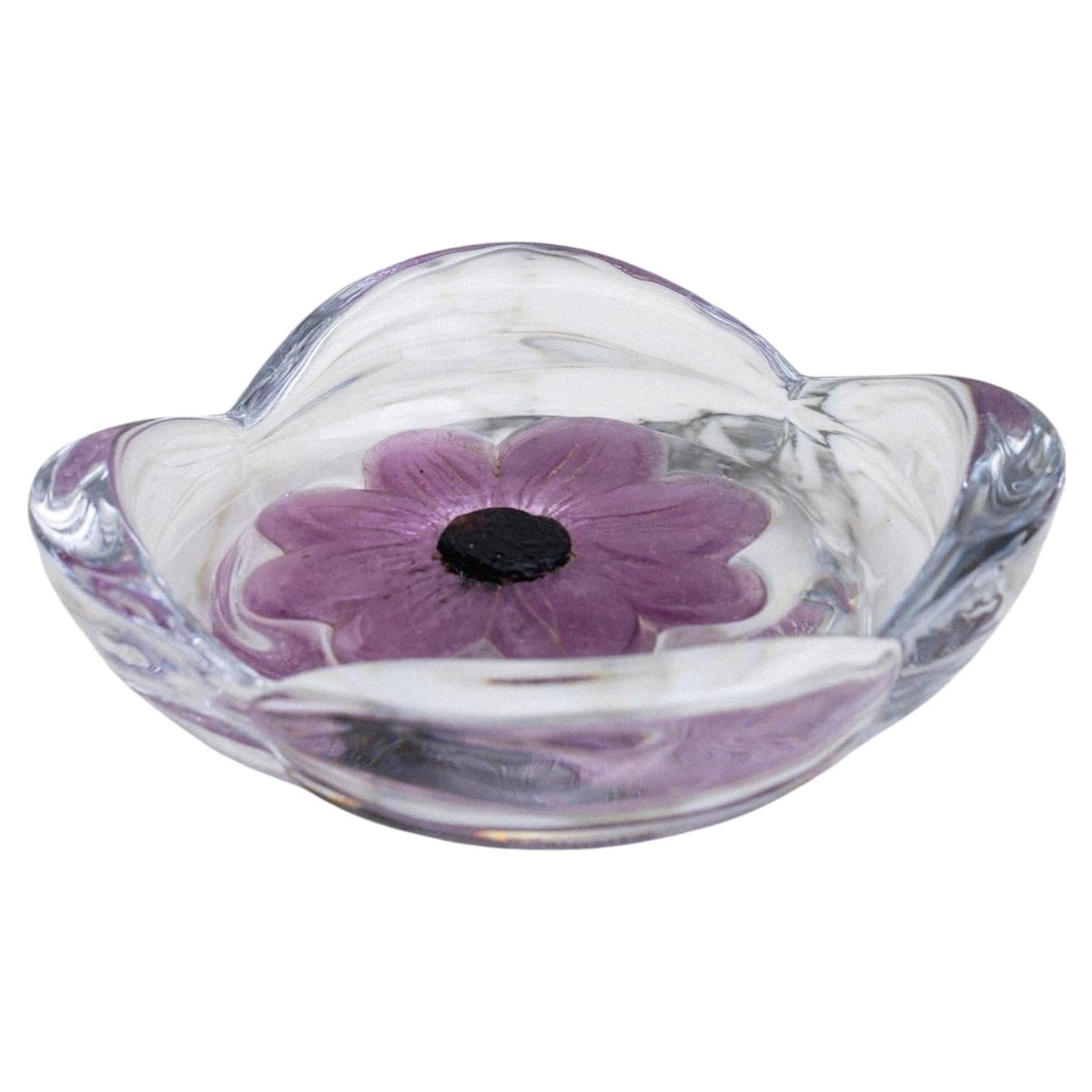 Daum Coppelia Crystal Catchall With Floral Motif