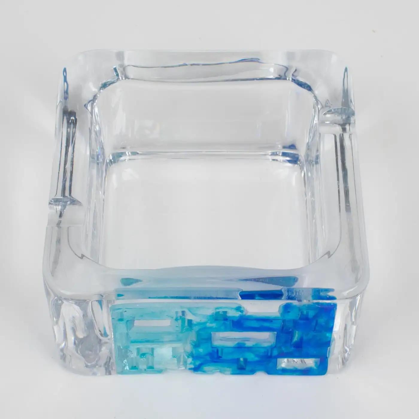 Daum Crystal and Blue Pate de Verre Ashtray Desk Tidy Bowl Catchall For Sale 4