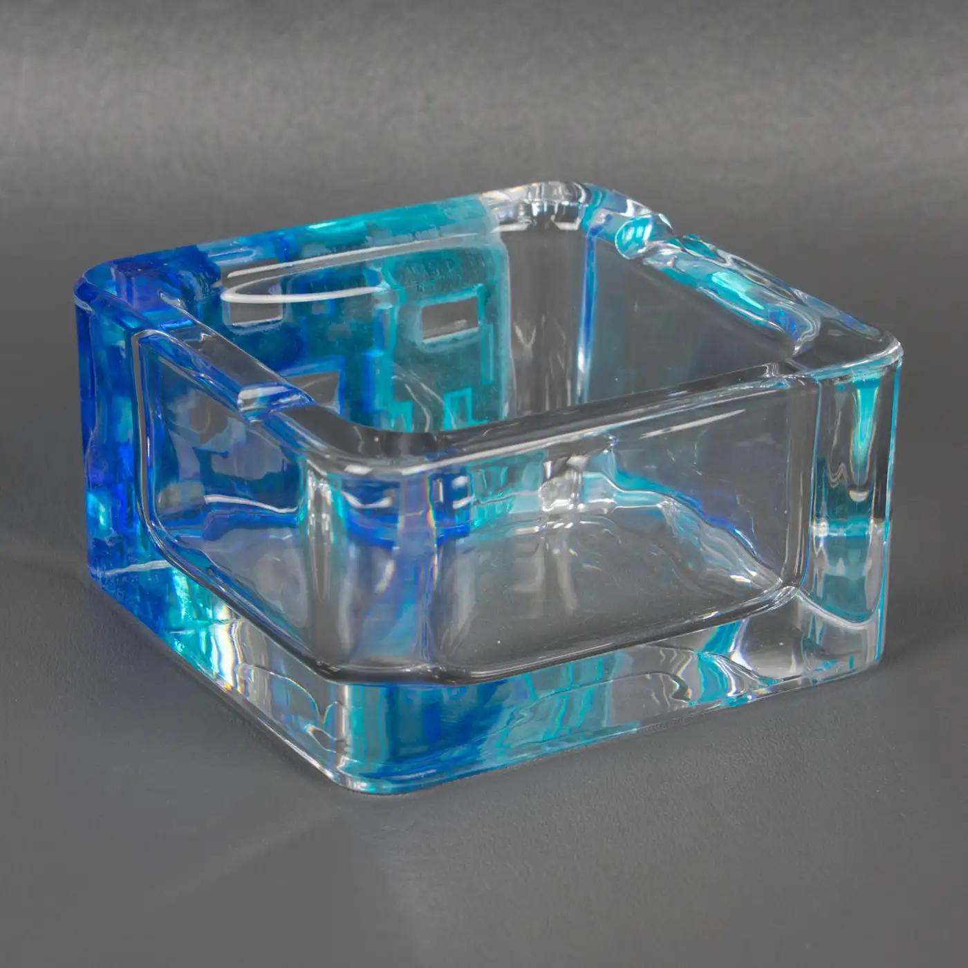 French Daum Crystal and Blue Pate de Verre Ashtray Desk Tidy Bowl Catchall For Sale