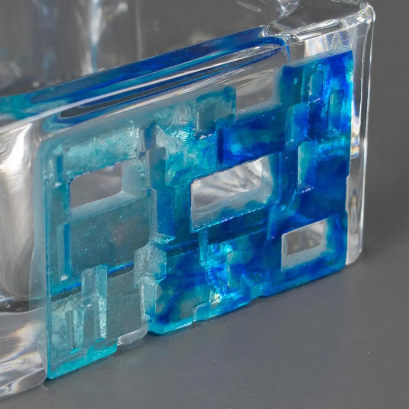 Late 20th Century Daum Crystal and Blue Pate de Verre Ashtray Desk Tidy Bowl Catchall For Sale