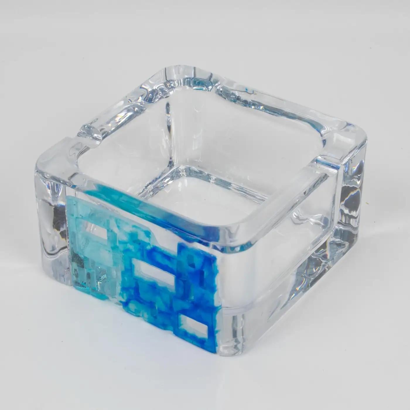 Daum Crystal and Blue Pate de Verre Ashtray Desk Tidy Bowl Catchall For Sale 1