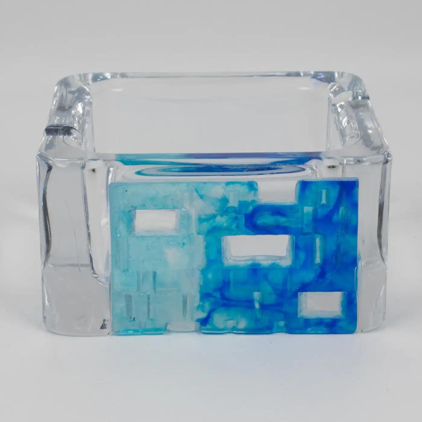 Daum Crystal and Blue Pate de Verre Ashtray Desk Tidy Bowl Catchall For Sale 3