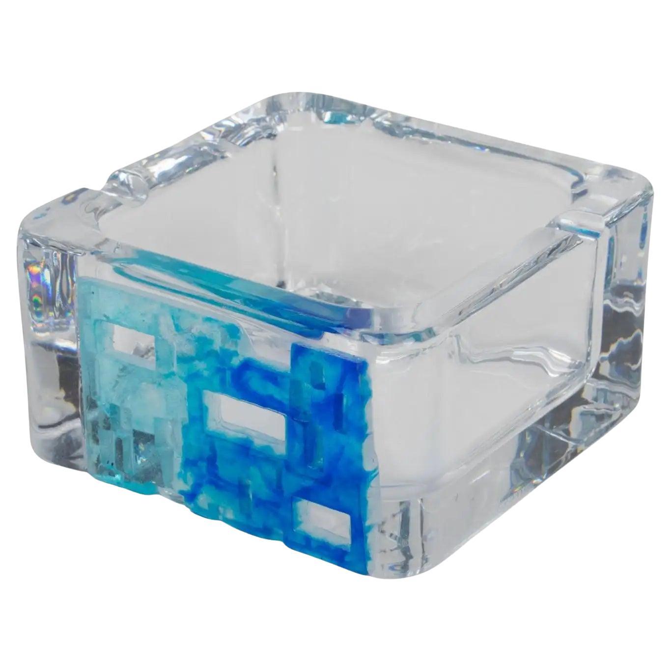 Daum Crystal and Blue Pate de Verre Ashtray Desk Tidy Bowl Catchall For Sale