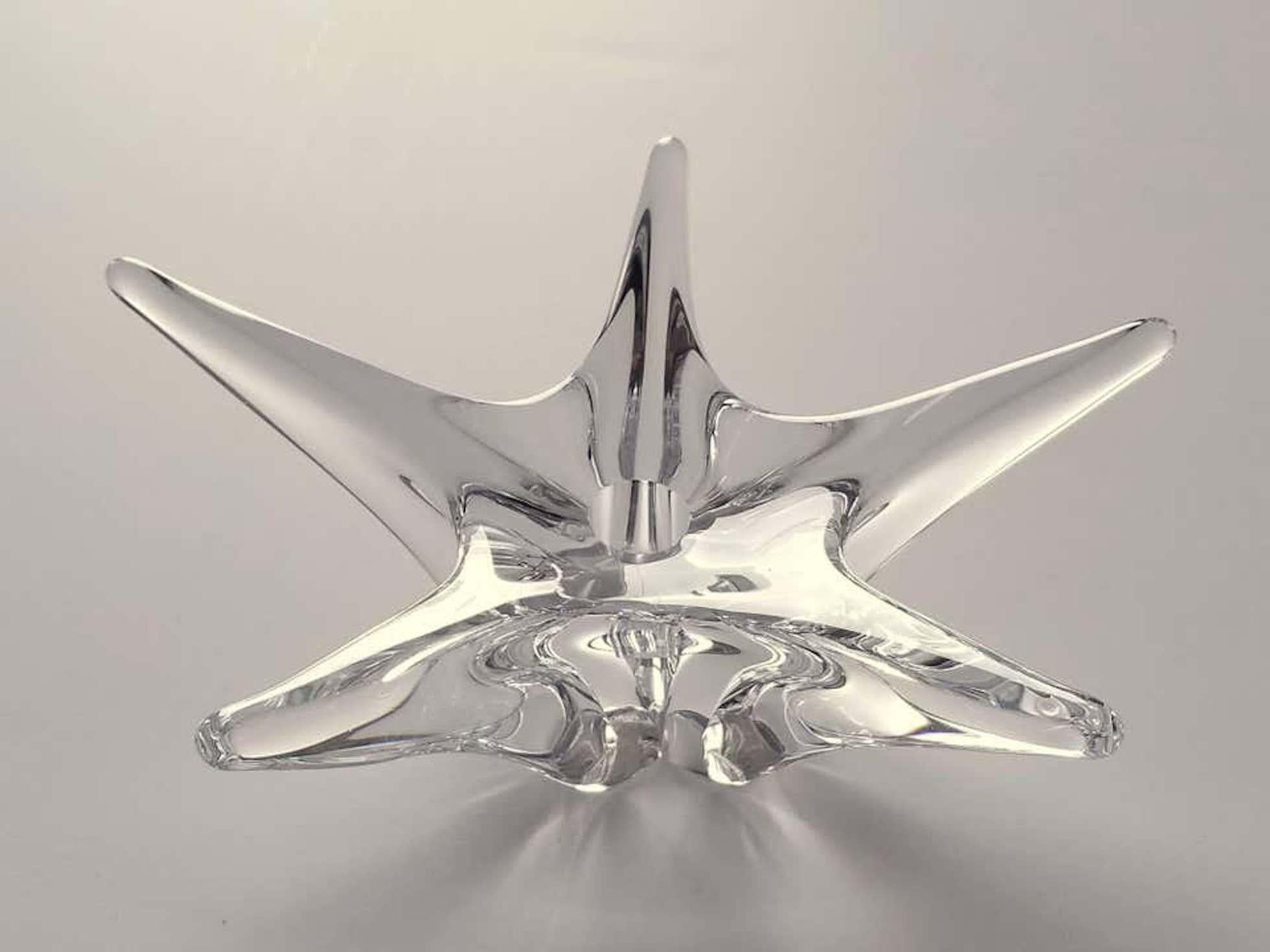 Modern Daum Crystal Art Glass Starburst Candleholders Pair by Daum, France