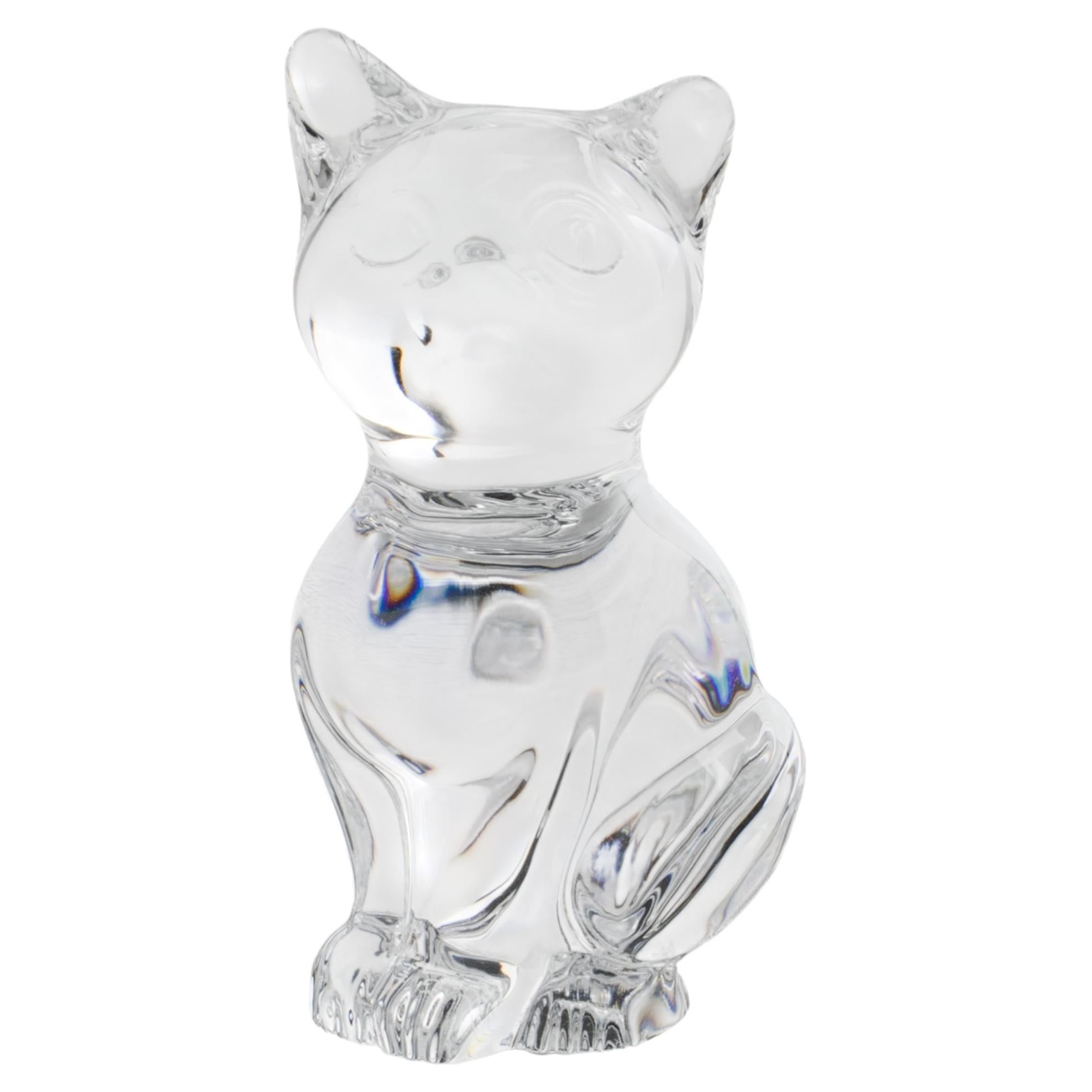 Daum Kristall Katze Briefbeschwerer Skulptur, Frankreich um 1960