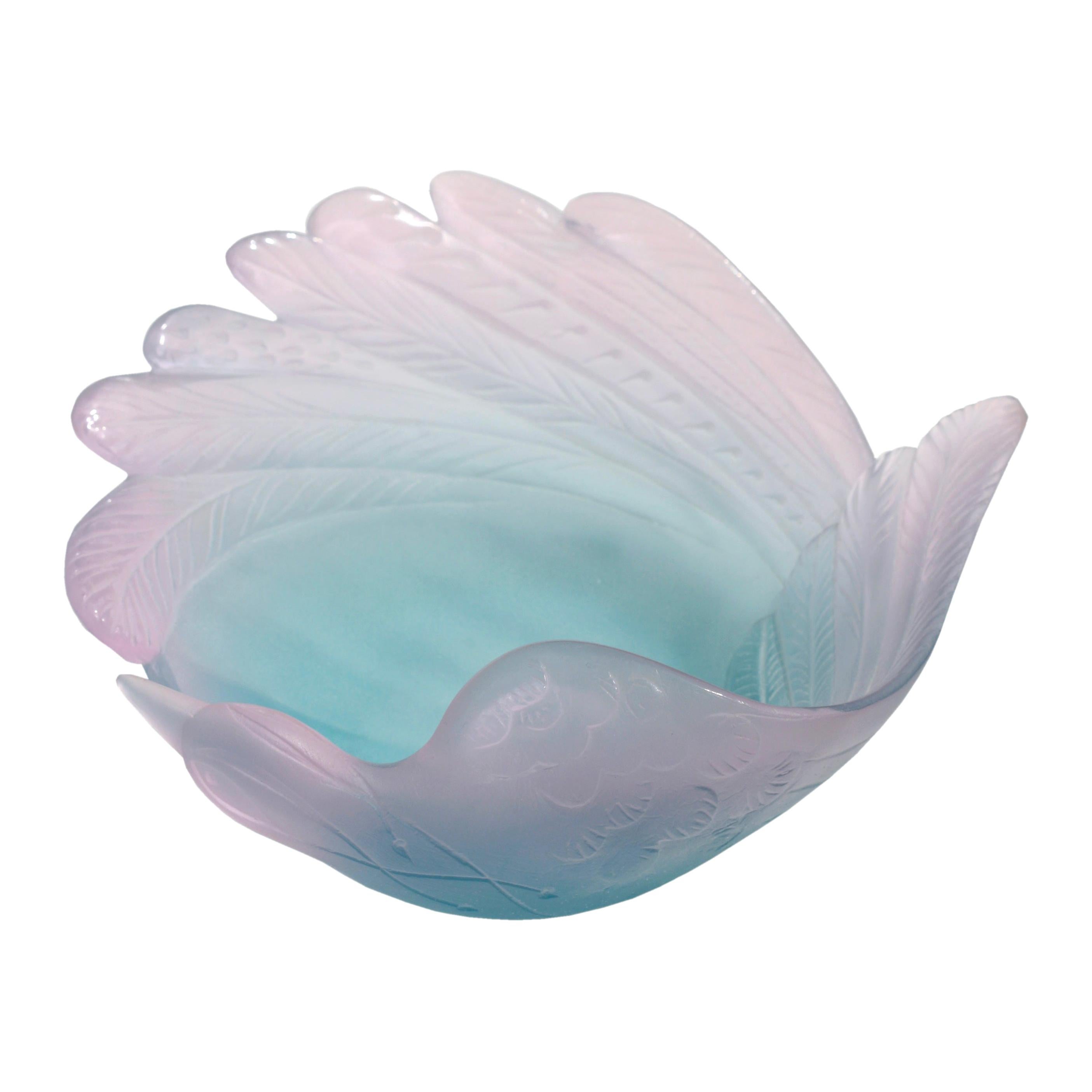 Daum Crystal, France, Contemporary "Birds Of Paradise" Bowl For Sale