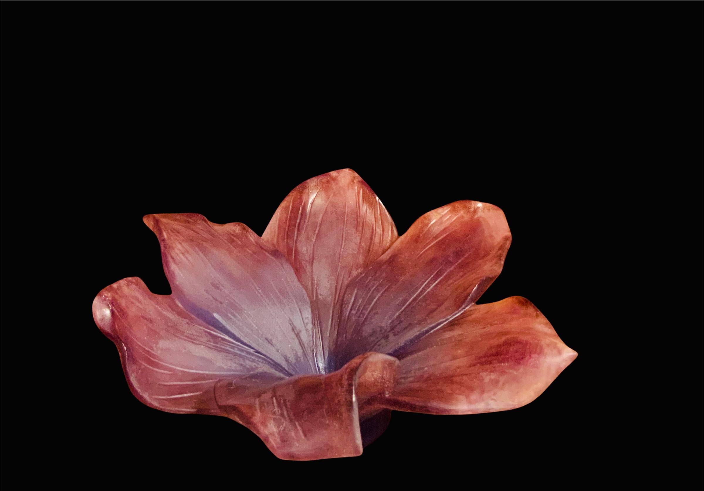 Molded Daum Crystal Pate de Verre Amaryllis Flower Bowl