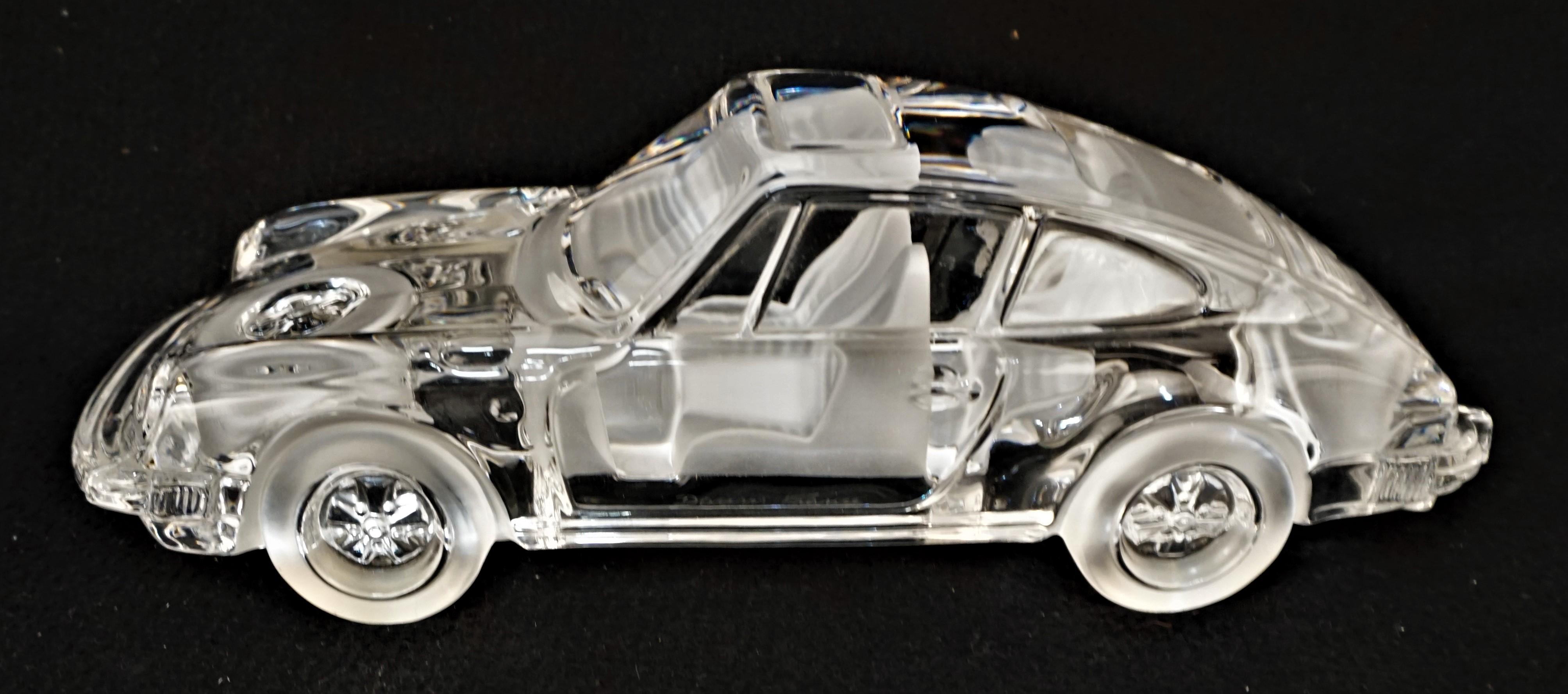 French Daum crystal vintage Porsche 911 Carrera in high quality finish in frosted engine, tires and seats and clear the rest of the body, designed by Xavier Froissart in 1987 for Daum.