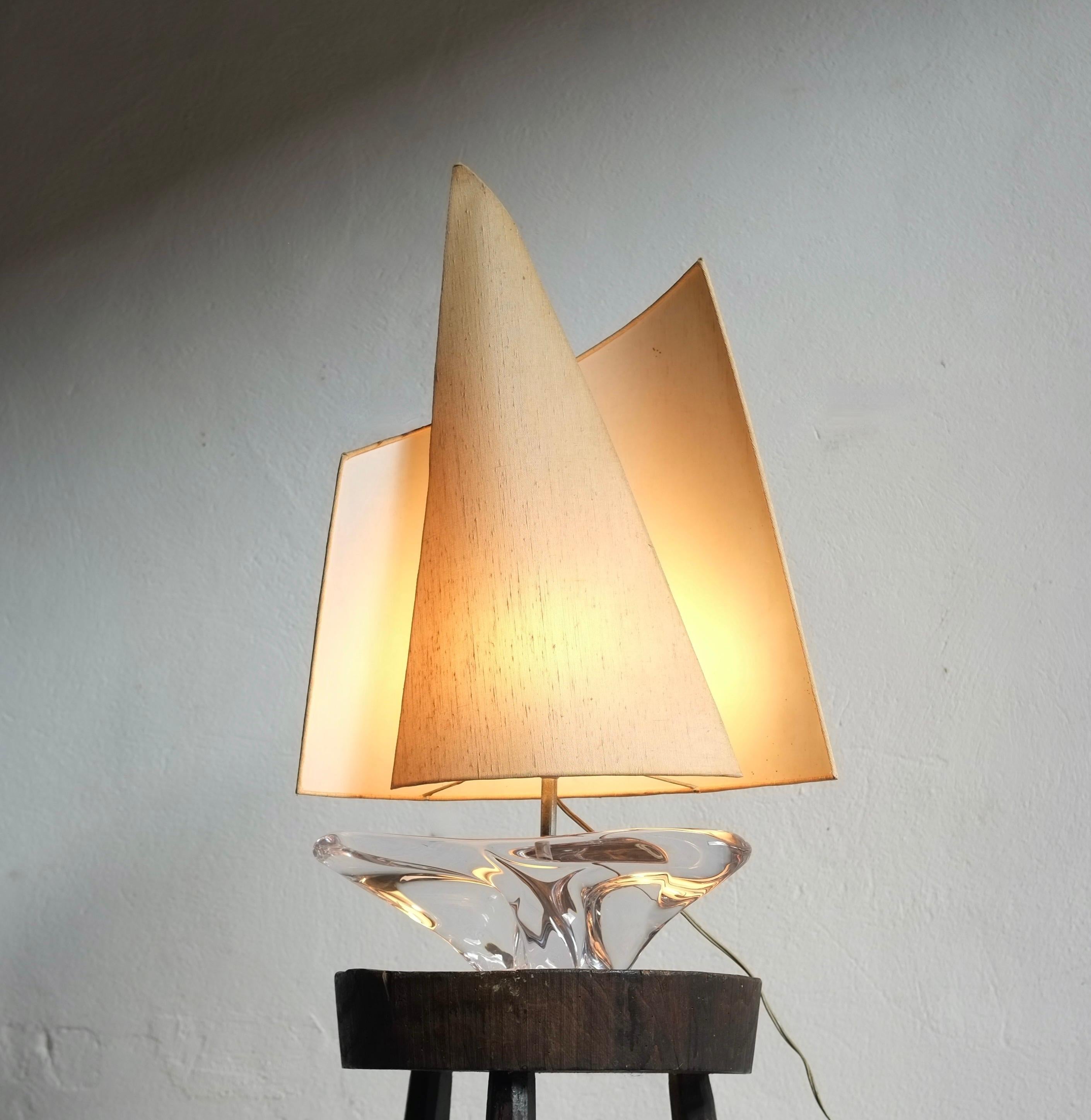 Daum Crystal Sailboat Lamp, 1960's, France 3