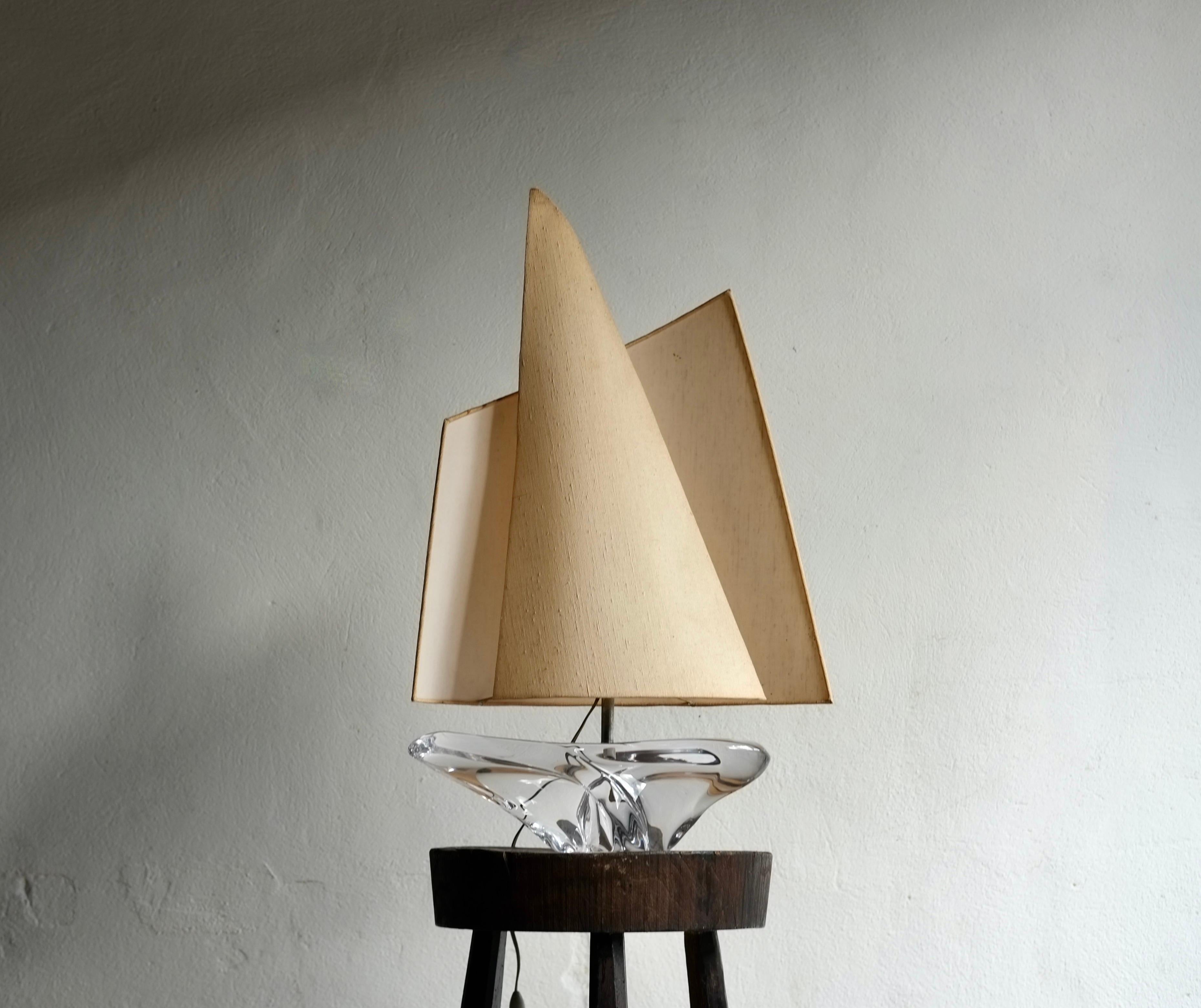 French Daum Crystal Sailboat Lamp, 1960's, France For Sale