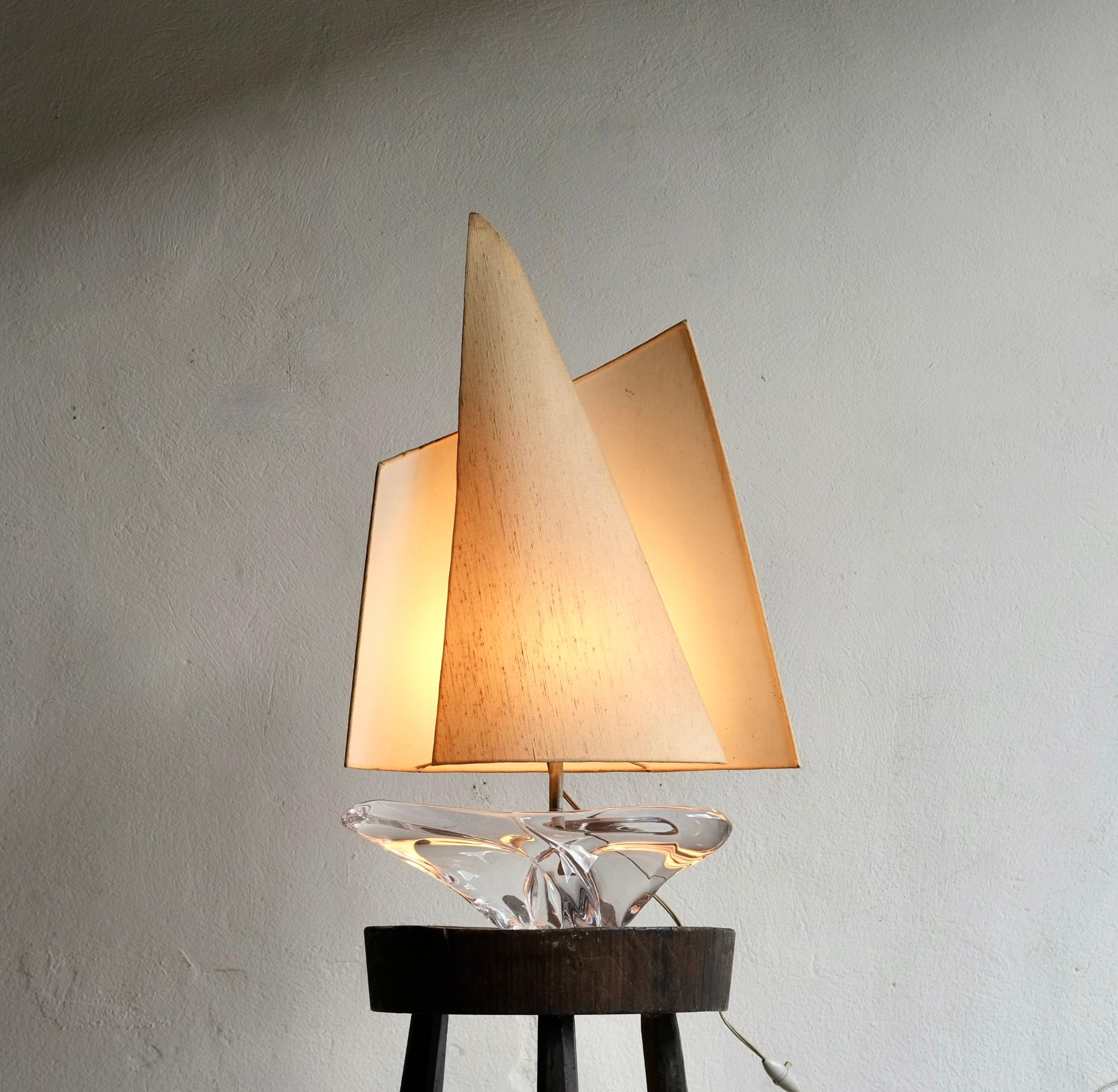 French Daum Crystal Sailboat Lamp, 1960's, France For Sale