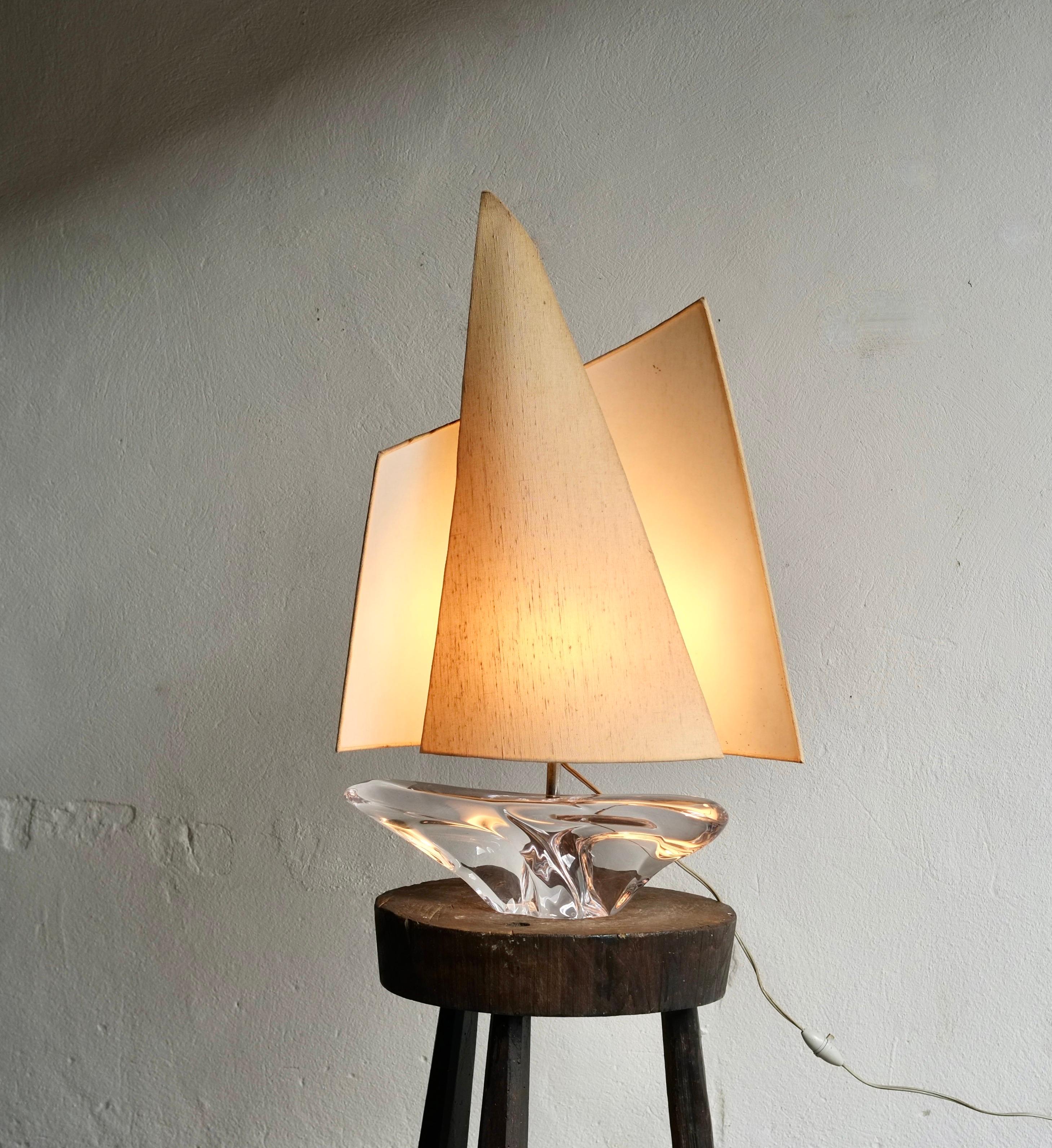 Daum Crystal Sailboat Lamp, 1960's, France For Sale 1