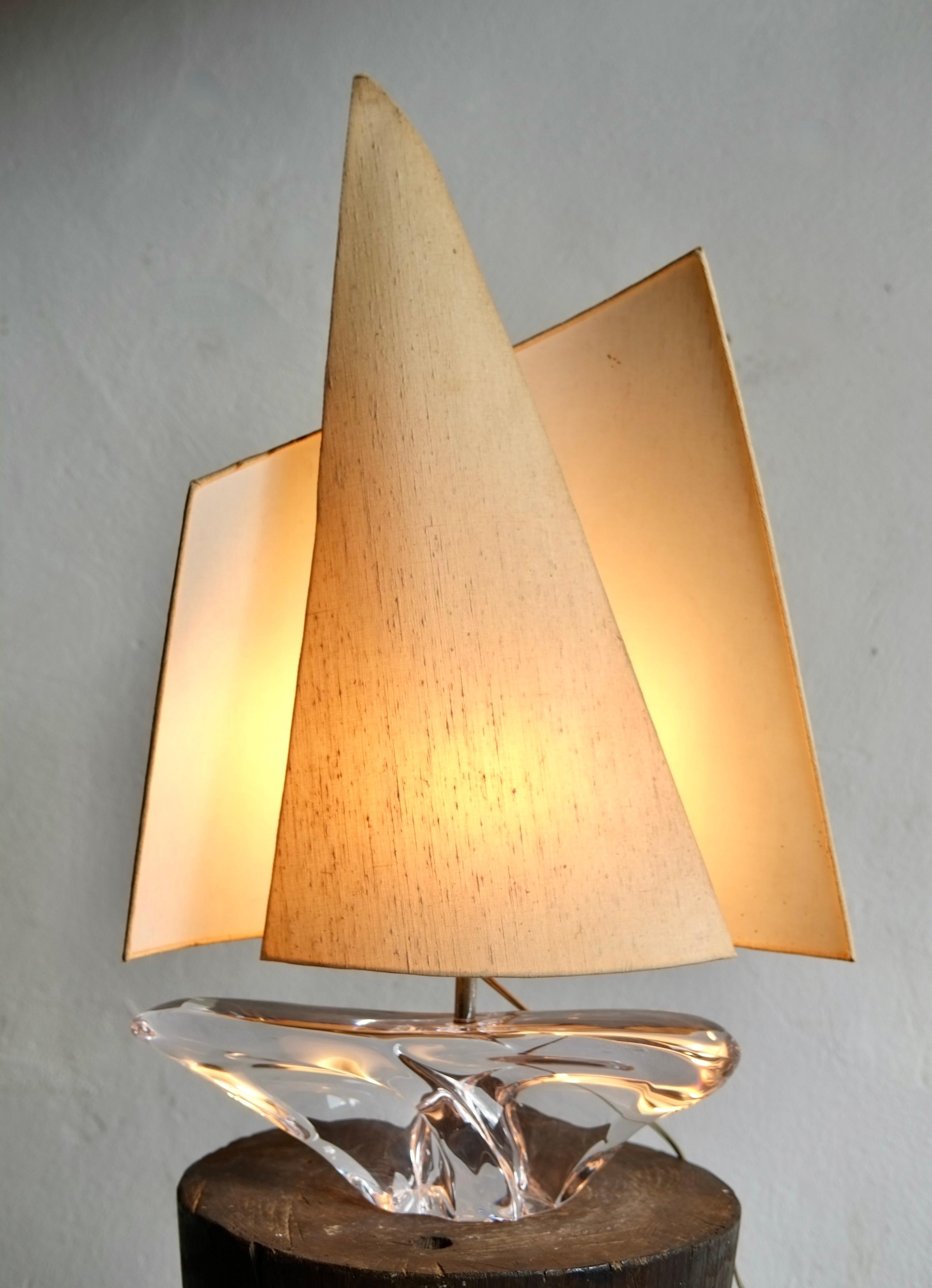 Daum Crystal Sailboat Lamp, 1960's, France For Sale 1
