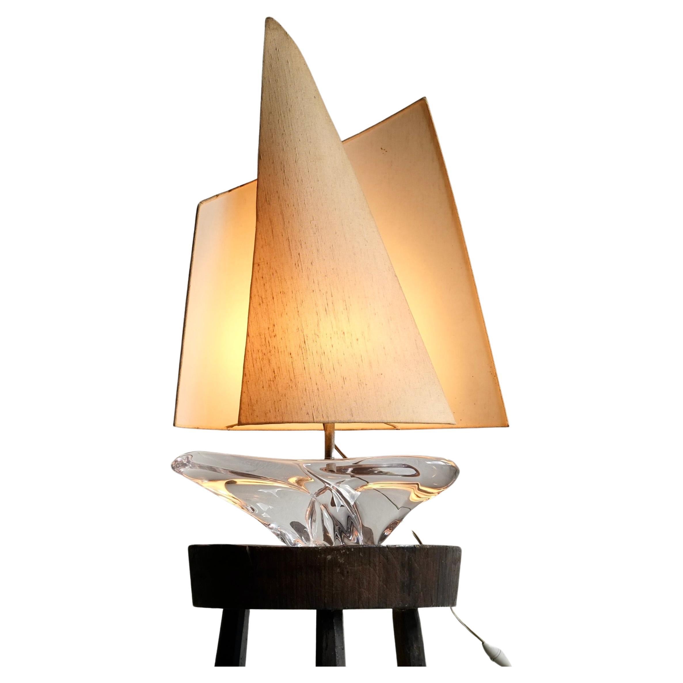 Daum Crystal Sailboat Lamp, 1960's, France For Sale