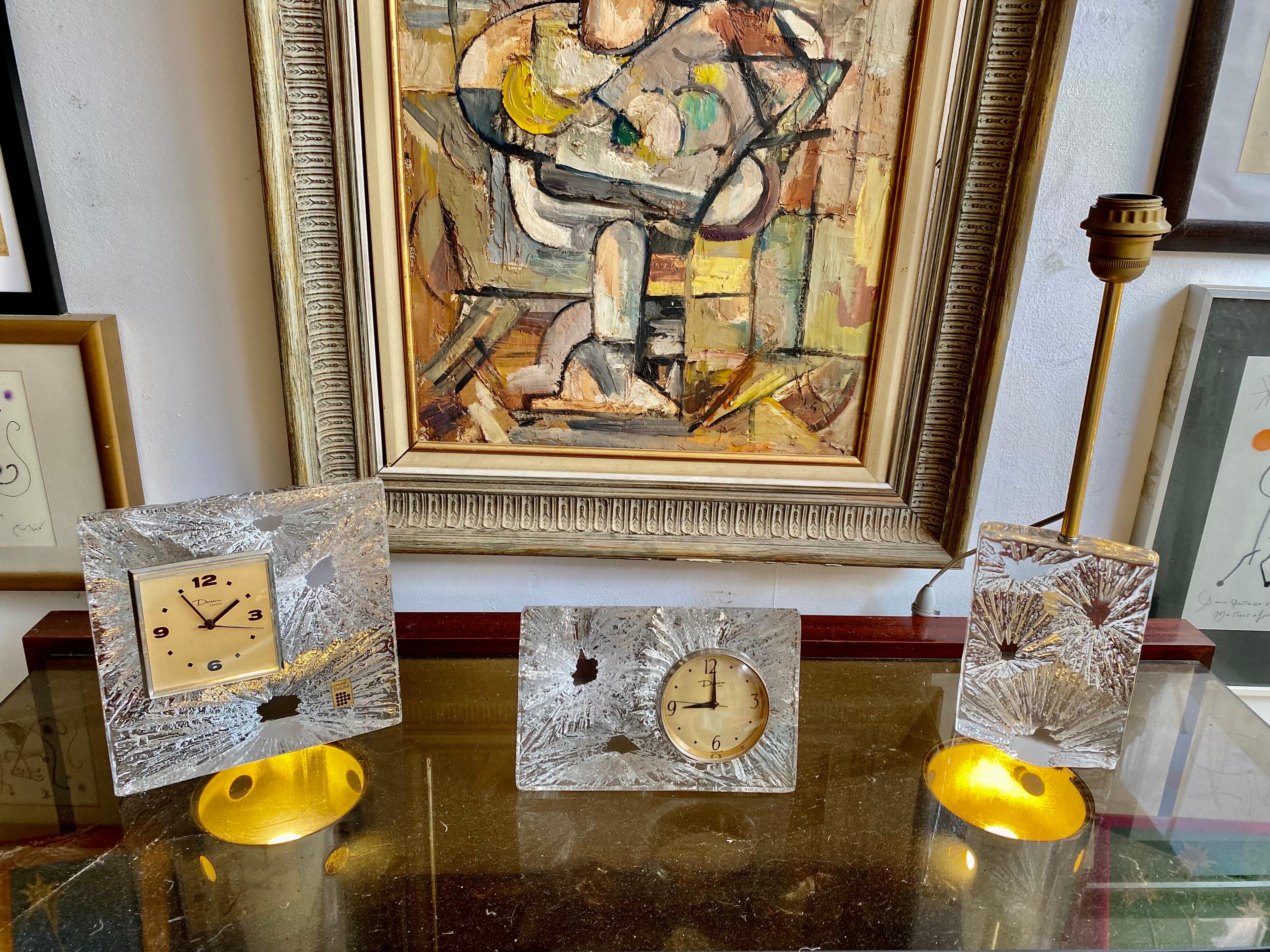 Horloge de table en cristal Daum des années 1950, France Bon état - En vente à DÉNIA, ES