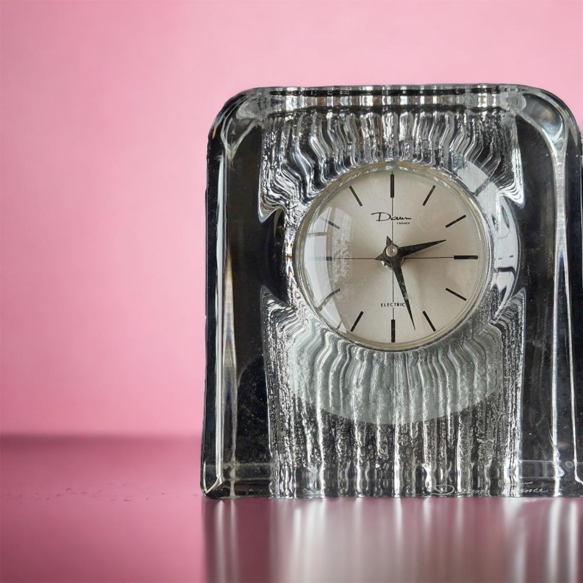 Mid-Century Modern Daum Crystal Table Clock from the 1960s, France