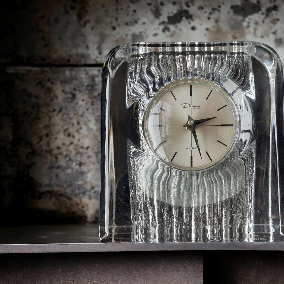 Mid-20th Century Daum Crystal Table Clock from the 1960s, France