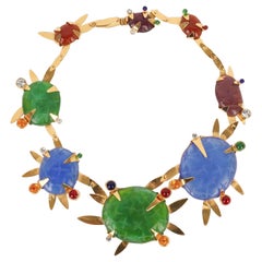 Daum Dickey, collier articulé en métal doré avec résine, années 1990