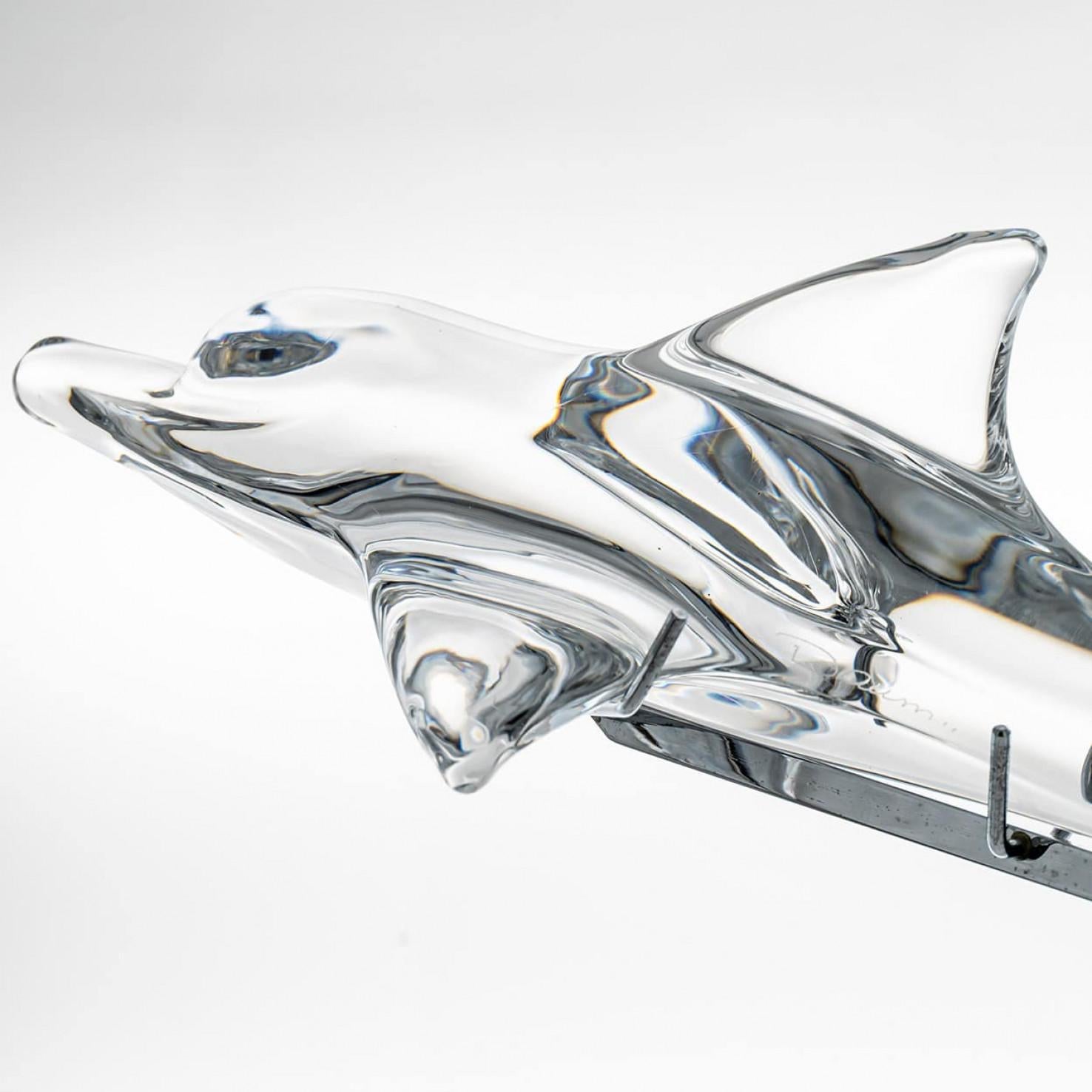 Altro Scultura in vetro trasparente Daum Dolphin On Standard, Francia in vendita