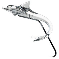 Daum Dolphin On Standard Clear Crystal Glass Sculpture, France