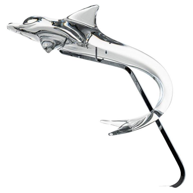 Scultura in vetro trasparente Daum Dolphin On Standard, Francia in vendita