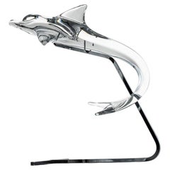 Daum Dolphin On Standard Clear Crystal Glass Sculpture, France