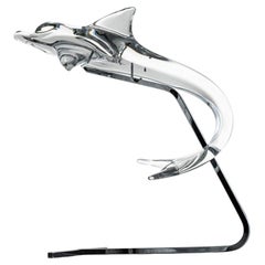 Daum Dolphin On Standard Clear Crystal Glass Sculpture, France