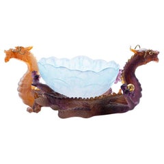 Daum Dragon Centerpiece Bowl, Multi Color Crystal And Glass, France