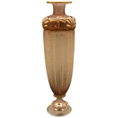 Antique Daum Early Art Nouveau Violet Enameled Glass Palmette and Dragonfly Vase