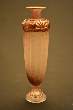 Daum Early Art Nouveau Violet Enameled Glass Palmette and Dragonfly Vase