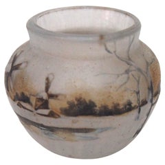 Daum Enamel and Acid Cut Cameo Dutch Winter Vase Ultra-miniature -French c1900
