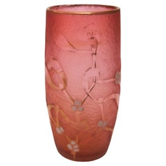 Daum Vaso in vetro smaltato e acidato raffigurante un vischio  -Francese c1900