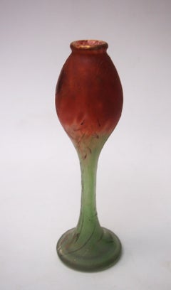 Daum Enamel and Cameo Glass Tall Vase Depicting Dandelions -French c1900