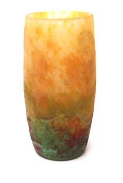 Daum Enamel and Cameo Glass vase depicting Honesty pods  -French c1900