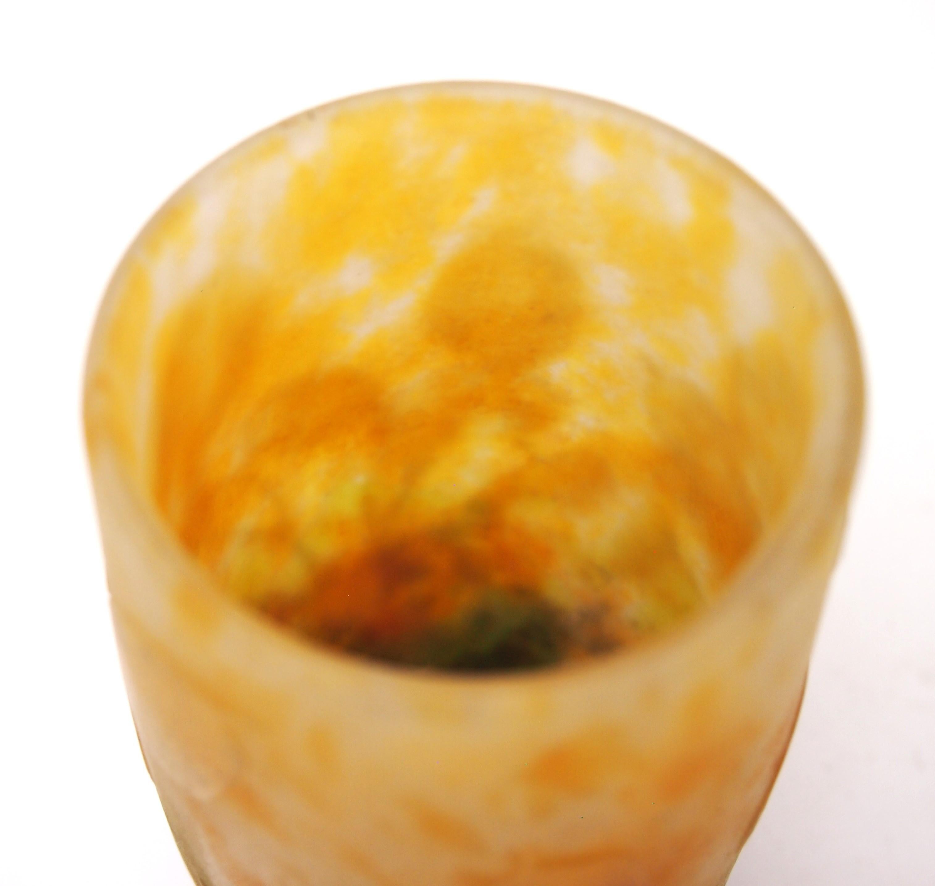 Early 20th Century Daum Enamel and Cameo Glass vase depicting Honesty pods  -French c1900