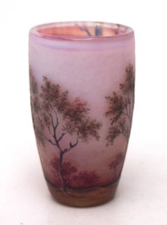 Daum Enamel and Cameo Pink Spring Woodland glass miniature -French c1900