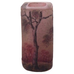 Daum Enamel and Cameo Pink Spring Woodland glass ultra miniature -French c1900