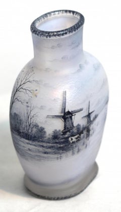 Daum Nancy enamelled and acid etched Glass Vase,  'Dutch Landscape'