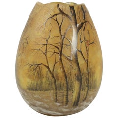 Daum Enameled Glass 'Winter Landscape' Vase