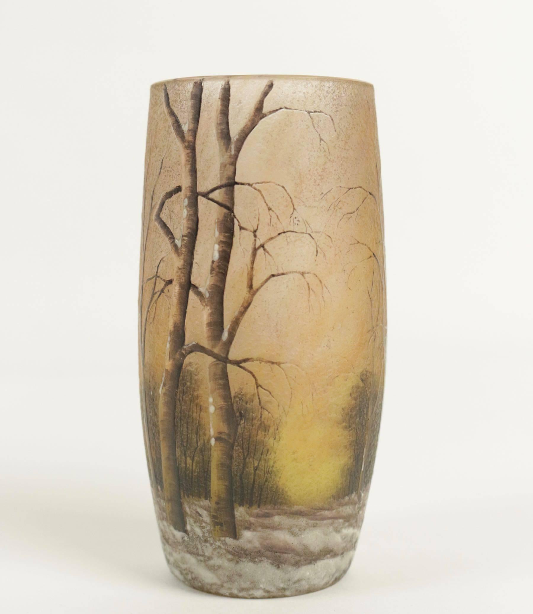 Art Nouveau Daum Enameled Glass 'Winter Landscape' Vase