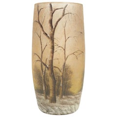 Daum Enameled Glass 'Winter Landscape' Vase