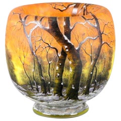 Daum Enameled Glass 'Winter Landscape' Vase