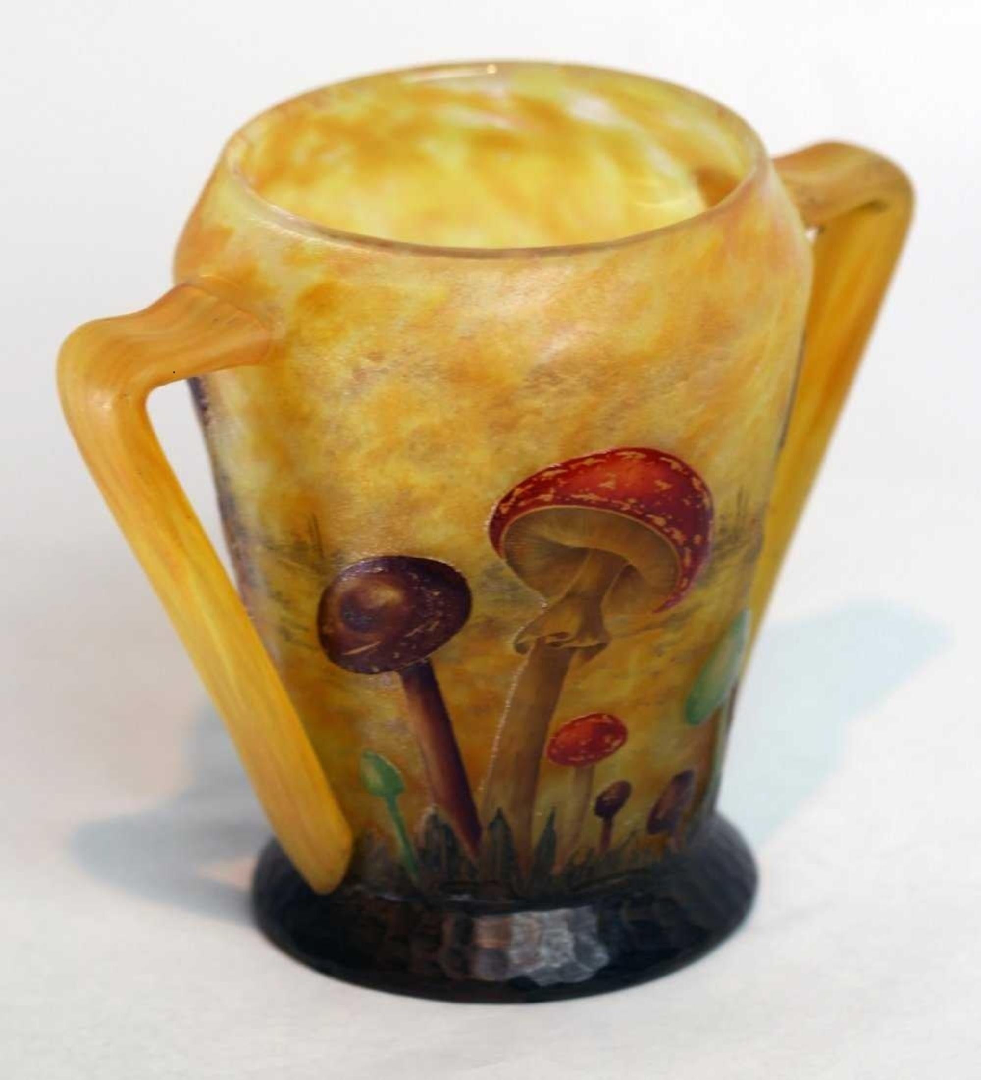Daum Enameled Mushroom Vase In Good Condition In West Palm Beach, FL