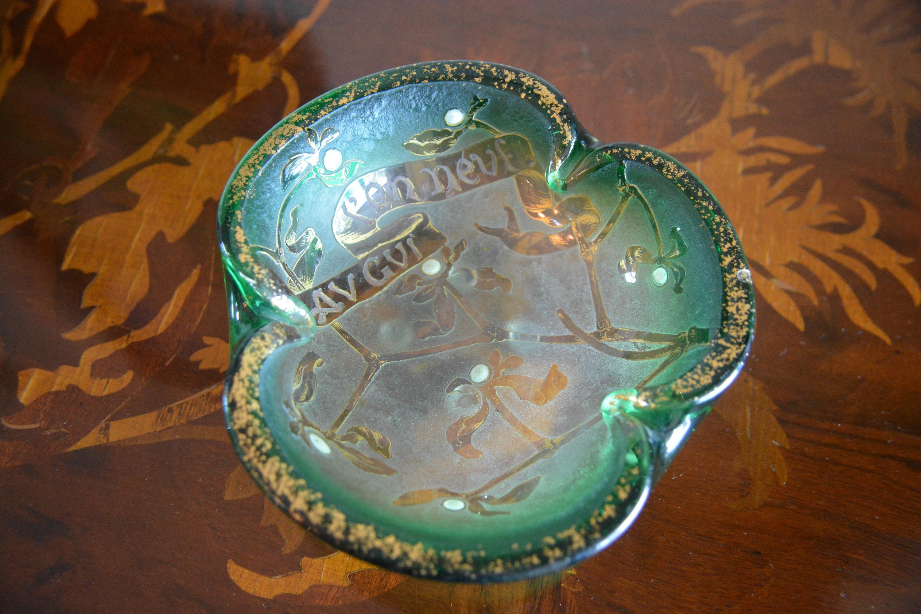 Late 19th Century Daum Etched Enamelled Gilded Glass Happy New Year French Bowl For Sale