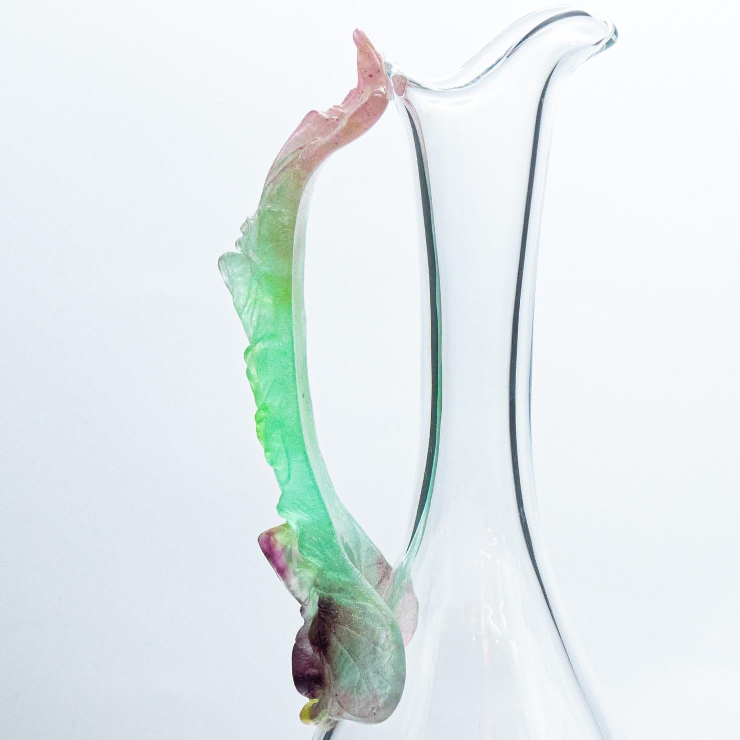 Autre Daum, Exquise Set of Two Carafes Pâte de verre, Lilas Aqua Green Pink, France en vente