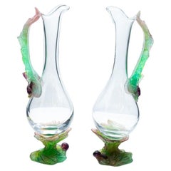 Daum, Exquise Set of Two Carafes Pâte de verre, Lilas Aqua Green Pink, France