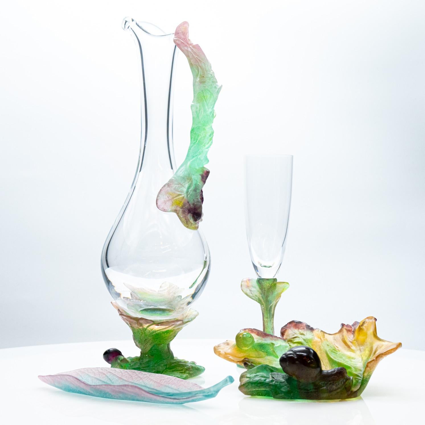 Hand-Painted Daum, Exquise Set Pâte de Verre, Lilac Aqua Green Pink, France For Sale