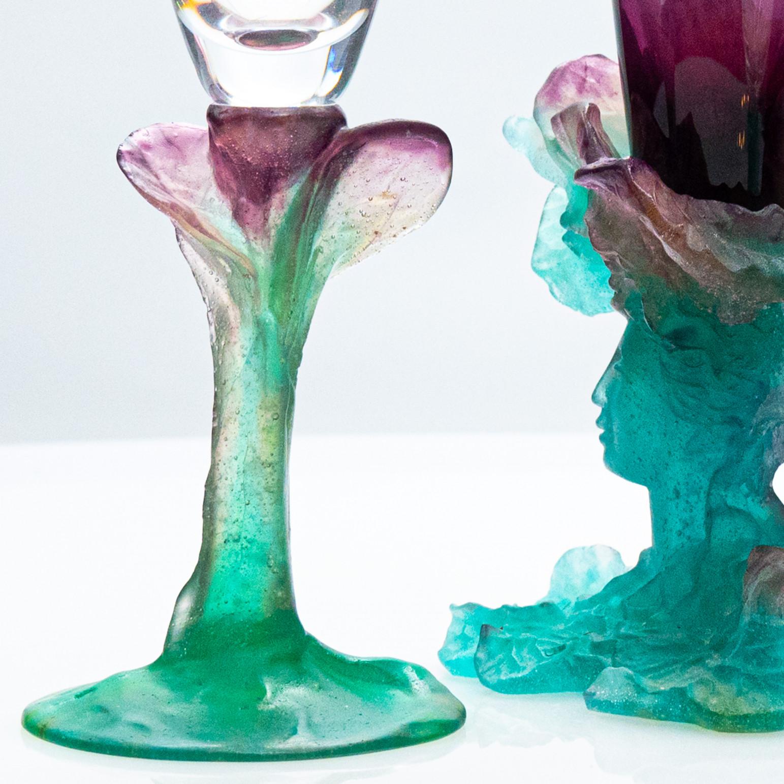 Peint à la main Daum, Exquise Set Pâte de verre, Lilas Aqua Green Pink, France en vente